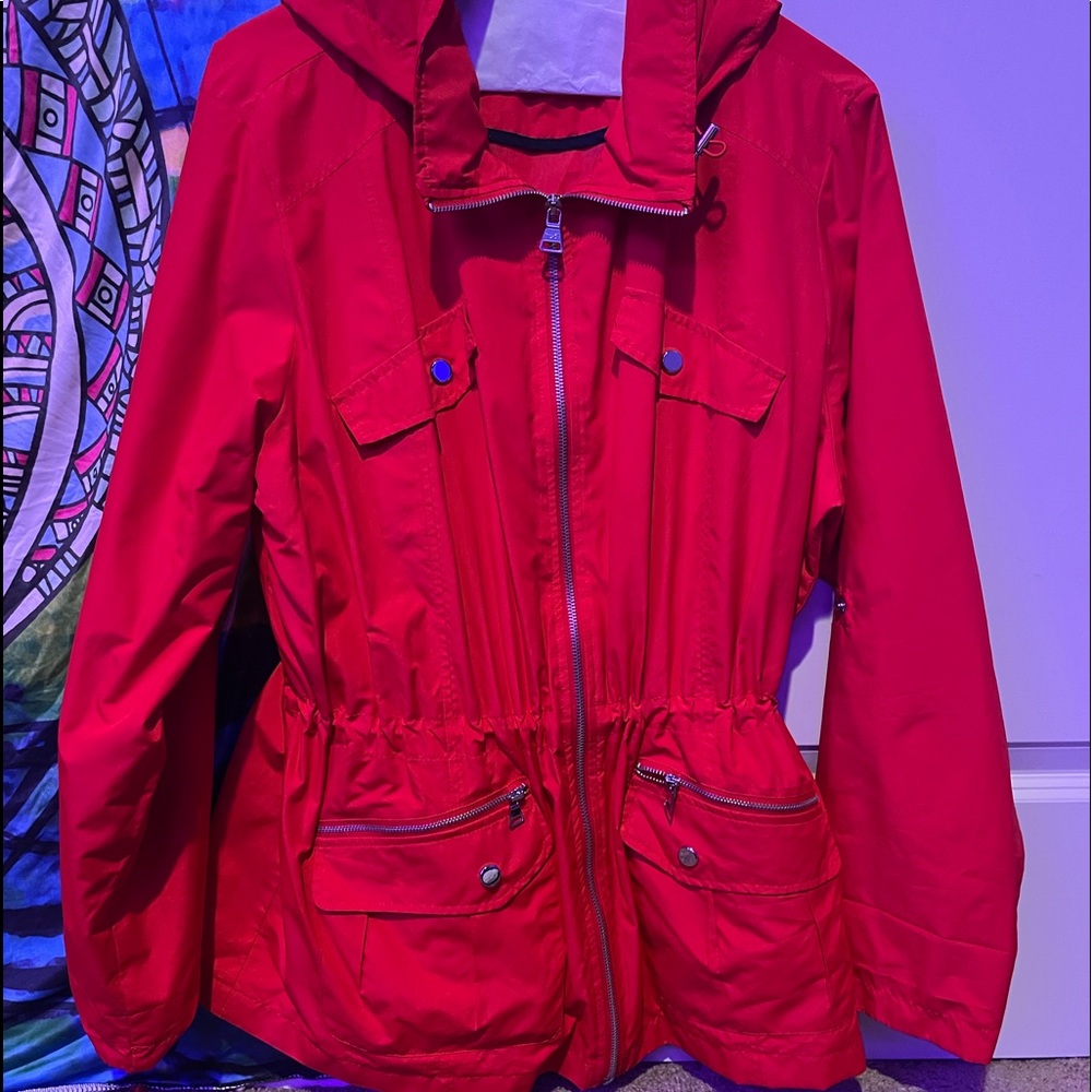 style&co red rain/sport jacket with hood